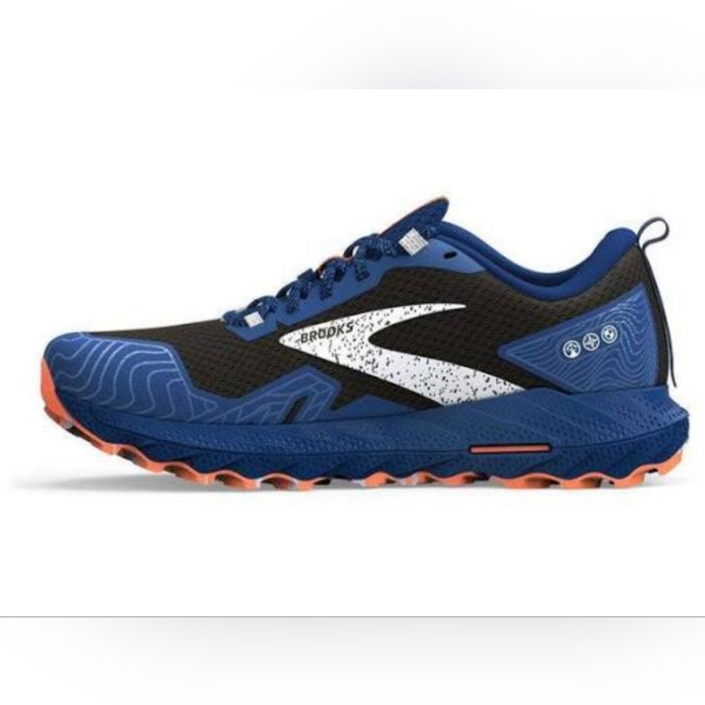 Brooks Men's Blue Black White Trail Running Shoes with Orange Accents